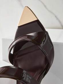 SHUZIA Sandalias de tacón de aguja con slip-on para mujer - Marrón Chocolate - Ver 5
