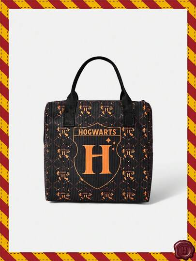 HARRY POTTER X SHEIN Corduroy Material Color Blocked Lunch Box Bag, Preppy Style Lunch Bag, Suitable For Office Workers And Students