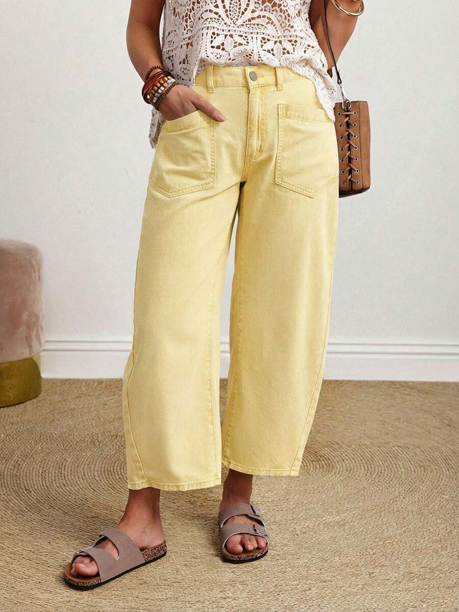 EMERY ROSE Quần jeans ống loe rách cỡ lớn - Màu vàng - Xem 1