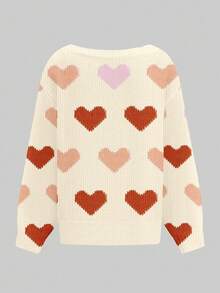 EMERY ROSE 女士休闲露肩毛衣 - 秋冬装。复古米色和粉色爱心图案，大地色系。适合休闲外出、度假、居家穿着，打造波西米亚风情，也是馈赠佳品，情人节礼物之选。 - 彩色 - 查看 7