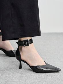 CUCCOO BIZCHIC Sandalias de tacón alto de unicolor minimalista para mujer, Día de San Valentín - Negro - Ver 5