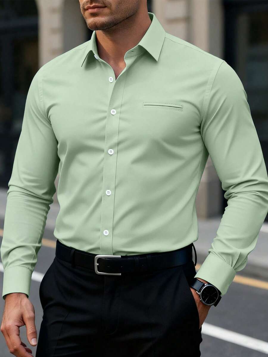 Manfinity Bizformal Men's White Casual Business Long Sleeve Shirt