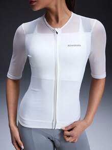 Powerista Women's Solid Color Minimalist Short Sleeve Cycling Jersey - White - View 3