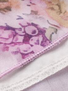 DAZY 法式粉色碎花V领长袖连衣裙，系带雪纺A字迷你裙，春季吊带裙 - 杏色 - 查看 3