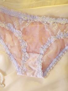 DelicateAllure Bragas de talla grande transparentes y lindas con patrón de corazón, patchwork de encaje y malla en bloques de color rosa para el Día de San Valentín - Rosa - Ver 3