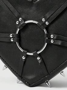 ROMWE Grunge Punk Cute Punk Street Preppy Y2K Style Rivet Backpack For Women, School Backpack - Ring black - View 4
