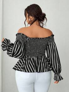 SHEIN CURVE+ Áo kiểu dáng rộng rãi, tay dài, hở vai, đa năng. - màu đen - Xem 3