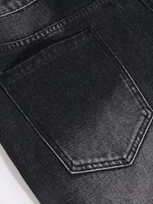 Manfinity EMRG 男士休闲水洗做旧字母印花牛仔裤 - 黑色 - 查看 7