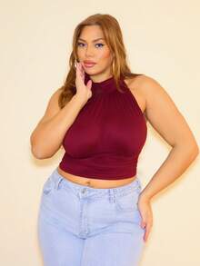 MelDlgn 大码高领蝴蝶结褶皱酒红色衬衫 - 酒紅色 - 查看 4