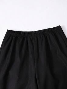 SHEIN ChillGRL 三件套女童蝴蝶结吊带上衣，露肩设计，搭配蝴蝶结阔腿裤，适合初秋外出旅行。 - 黑色 - 查看 4