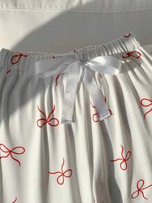 Comfortcana 女士休闲裤，蝴蝶结印花和蝴蝶结装饰，夏季女装 - 白色 - 查看 5