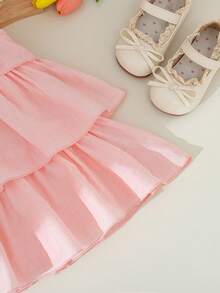 SHEIN 女婴无袖粉色连衣裙，配蝴蝶结，A字公主风，甜美百搭的圆领设计，适合日常外出，春季穿着 - 粉色 - 查看 7