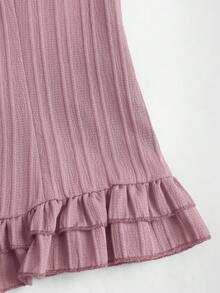 Sweetra 女士夏季纯色荷叶边下摆系腰短袖衬衫 - 淡紫色 - 查看 5