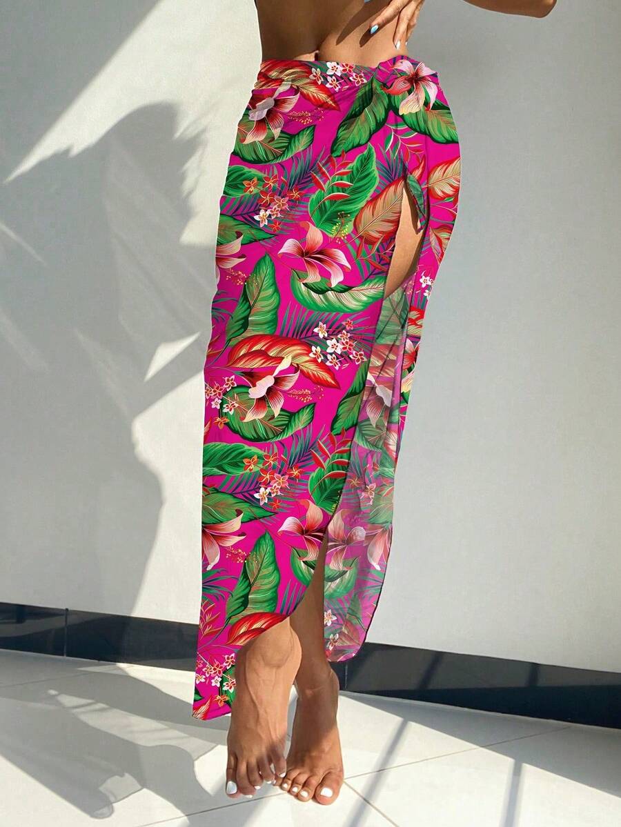 Swim Vcay Women's Floral Print High Slit Design Casual Beach Cover-Up ...