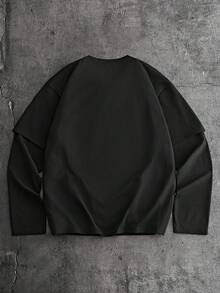AXEPEAK Men's Casual Letter Graphic Round Neck 2 In 1 T-Shirt, Autumn - Black - View 2