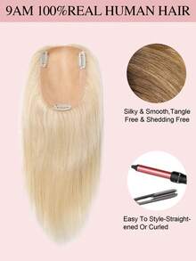 女士真发发片 适合稀疏头发的女士的真人发片 蕾丝发片 夹式接发 金色 金色 S613#