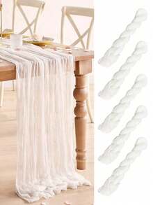 5pcs White Pleated Table Runner Folding Table Flag, Festive Birthday Decor Wedding Decor Holiday Home Decor Party Room Table Decoration Table Cloth, Table Centrepiece Table Runner, Banquet Decoration, Wedding Table Cover, Solid Color Table Runner For Rural Wedding, Kitchen Table Runner, Party Favors, Decor - White - View 7
