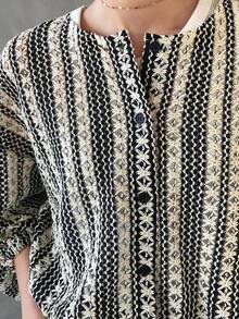 FRIFUL Women's Round Neck Open Front Textured Fabric Jacket - Beige - View 6