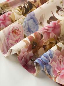 Franclia 杏色交叉V领中长连衣裙 / 花卉印花收腰优雅中长连衣裙 - 杏色 - 查看 5