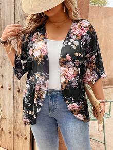 EMERY ROSE Đồ bơi trùm đầu tay bèo nhún họa tiết hoa cỡ lớn cho nữ, Kimono trùm đầu, mùa hè - Nhiều màu - Xem 4