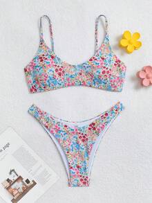 Swim Mod Bộ 2 món bikini nữ họa tiết hoa ngẫu nhiên nhiều màu sắc dễ thương dành cho kỳ nghỉ hè ở bãi biển. - Nhiều màu - Xem 2