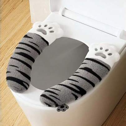 Joivida 可爱卡通虎爪印马桶垫 - 超柔软微纤维材质，防滑浴室垫，四季皆宜的家居装饰，舒适有趣的礼物，蓬松毛绒设计