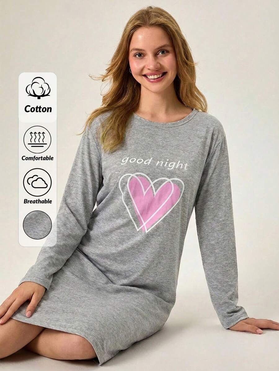 Loomlin 女士棉质 & 心形印花睡裙