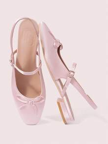 CUCCOO DOLLMOD 女士咖啡棕色蝴蝶装饰玛丽珍平底鞋，方头，后系带设计，适合通勤、约会、派对、休闲散步、上学等场合，可爱甜美风格 - 淺粉色 - 查看 6