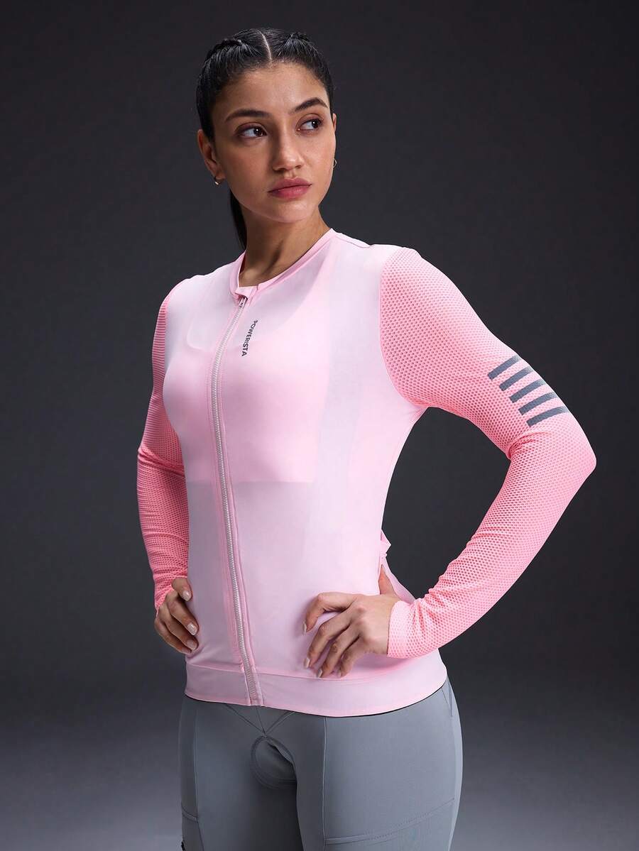 Powerista Women's Summer Mesh Patchwork Zipper Front Cycling Jersey
