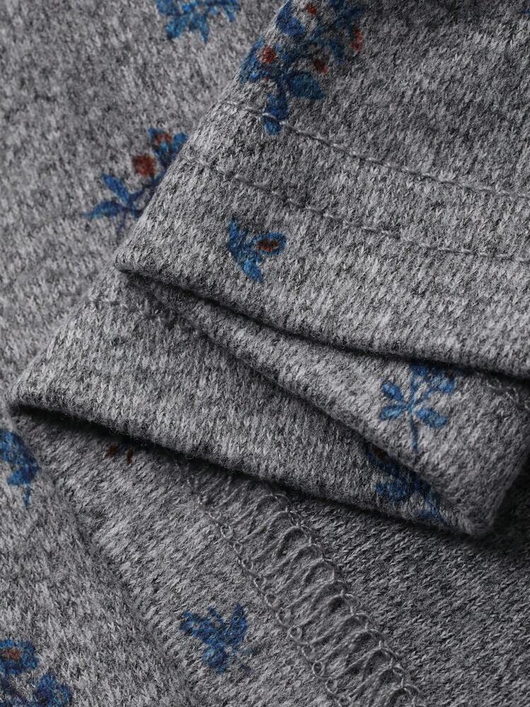 2pcs/Set Women Ditsy Floral Fitted Long Sleeve Top And Shorts Pajama Set