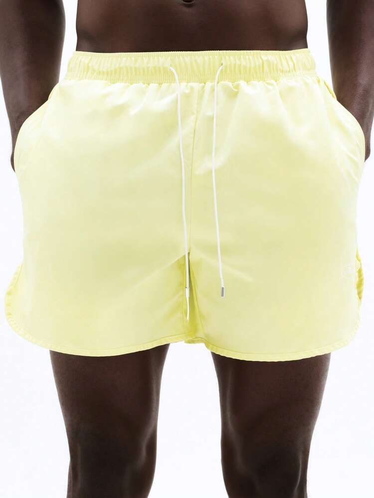 Curve Hem Beach Shorts With Drawstring