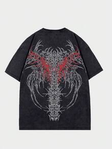 ROMWE MEN 男士极简主义印花圆领短袖街头风T恤 - 黑色 - 查看 3