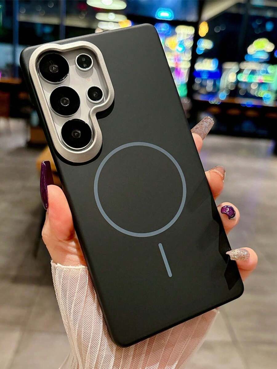 奢华磁吸电镀镜头无线充电手机壳,兼容三星 Galaxy S25 S24 S23 S22 Ultra Plus S25 EDGE,柔软防震保护套 - 黑色 - 查看 1