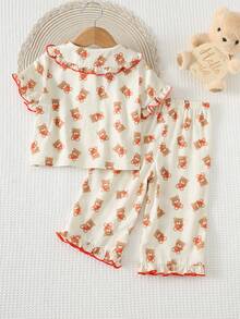 Cozy Pixies 女婴草莓图案针织软领短袖开衫和松紧腰裤两件套 - 彩色 - 查看 6