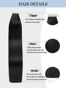 20Pcs 50Gram Tape In Hair Extensions Human Hair 18 Inch Remy Hair Extensions Color 1 Jet Black Fashion Tape In Extensions, Tape In Human Hair Extensions Add Length For Wedding - S1 - View 3
