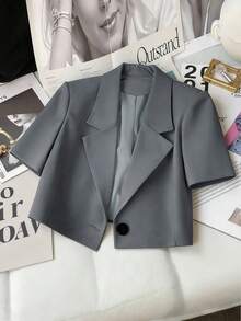 Franclia Women's Casual & Commute Short Blazer Jacket - Grey - View 1