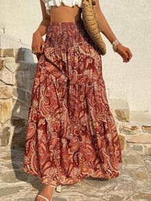 SHEIN Unity Women's Bohemian Print Skirt, Casual Holiday Daily Wear, Spring/Summer - Redwood - View 7