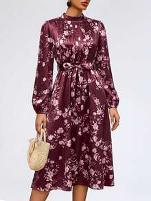 Aveloria Modichic Đầm dài tay in hoa dành cho nữ, trang phục đi nghỉ mát. - màu đỏ đậm - Xem 4