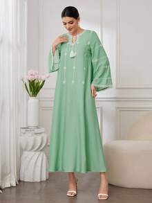 Al Najma 女士休闲印花流苏系领连衣裙 - 綠色 - 查看 3