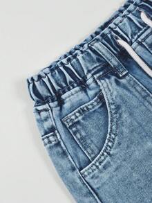 Fashionable Medium Wash Elastic Waist Blue Denim Jeans For Tween Girls, Suitable For Everyday Wear - Medium Wash - View 4