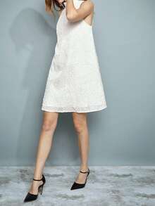 Maija 女士浪漫优雅花卉提花露背无袖白色A字连衣裙，圣诞节假日派对鸡尾酒会礼服，情人节，节日