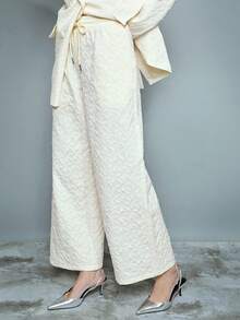 Maija 女士浪漫优雅花卉提花白色阔腿裤 情人节、节日