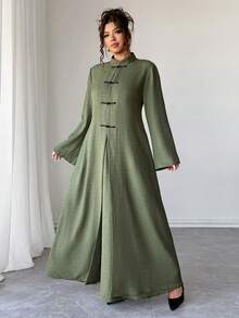 SHEIN Elenzya 2pcs Plus Size Chinese Style Multicolor Fabric Button Design Set - Green - View 8