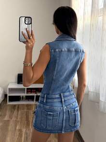 StreetHx Women's Summer Street Washed Zipper Bodycon Denim Dress - Blue - View 5