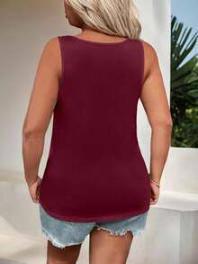 EMERY ROSE Áo tank top không tay đơn giản, màu trơn, dành cho nữ, cỡ lớn - Màu Đỏ Sâu - Xem 2