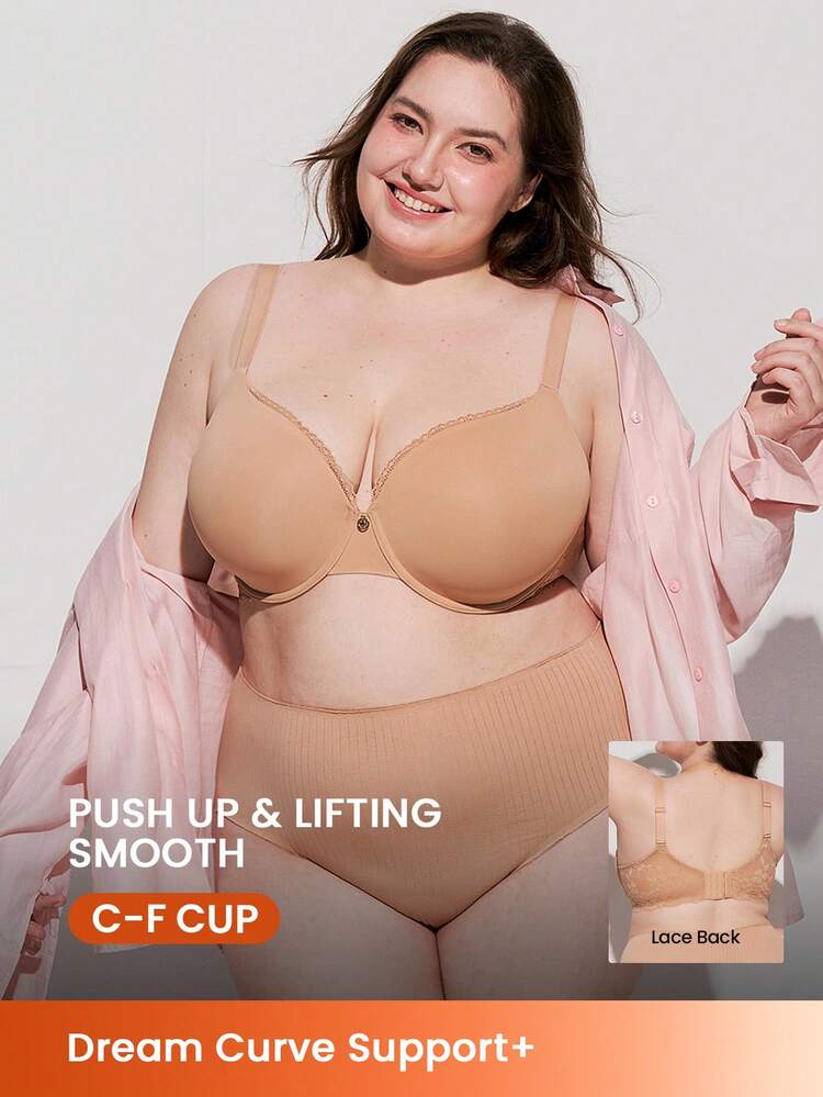 Sujetador de lencería con cobertura total, push up y acabado en nude con soporte curvo y suave de encaje clásico
