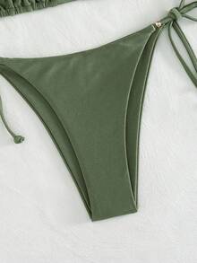 Swim Chiccia Bộ bikini nữ mùa xuân/hè kiểu dáng thanh lịch, hở lưng, thắt nút, buộc cổ, thích hợp cho lễ hội âm nhạc bãi biển. - xanh quân đội - Xem 4