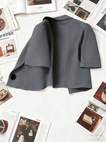 Franclia Women's Casual & Commute Short Blazer Jacket - Grey - View 2