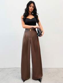 Firerie 女士优雅毕业波西米亚风阔腿裤，配金属扣 - 咖啡棕 - 查看 7