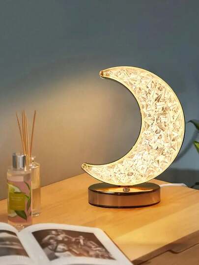 1 Moon Shaped LED Touch Lamp - 3 Color Variations, Bedside Lamp With Lovely Atmosphere, Bedside Lamp For Bedrooms, Nurseries, Living Rooms, Offices And Dining Rooms - Energy Efficient, Space Saving And Easy To Use,1pc Rechargeable Crystal Table Lamp, Moon Star Table Light, Dimmable Moom Bedroom Touch Lamp, Suitable For Living Room Christmas Decoration